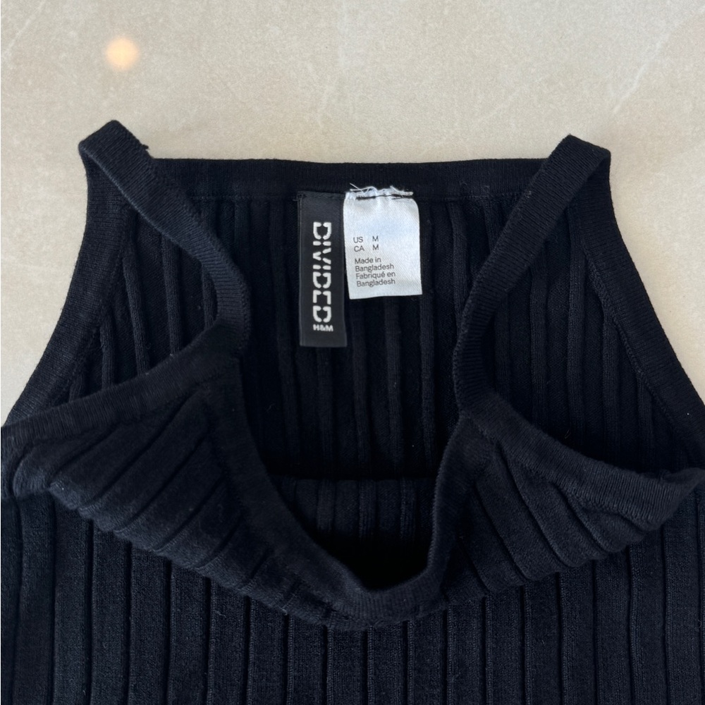 Divided Black Ribbed Tank Top - Picture 2 of 3